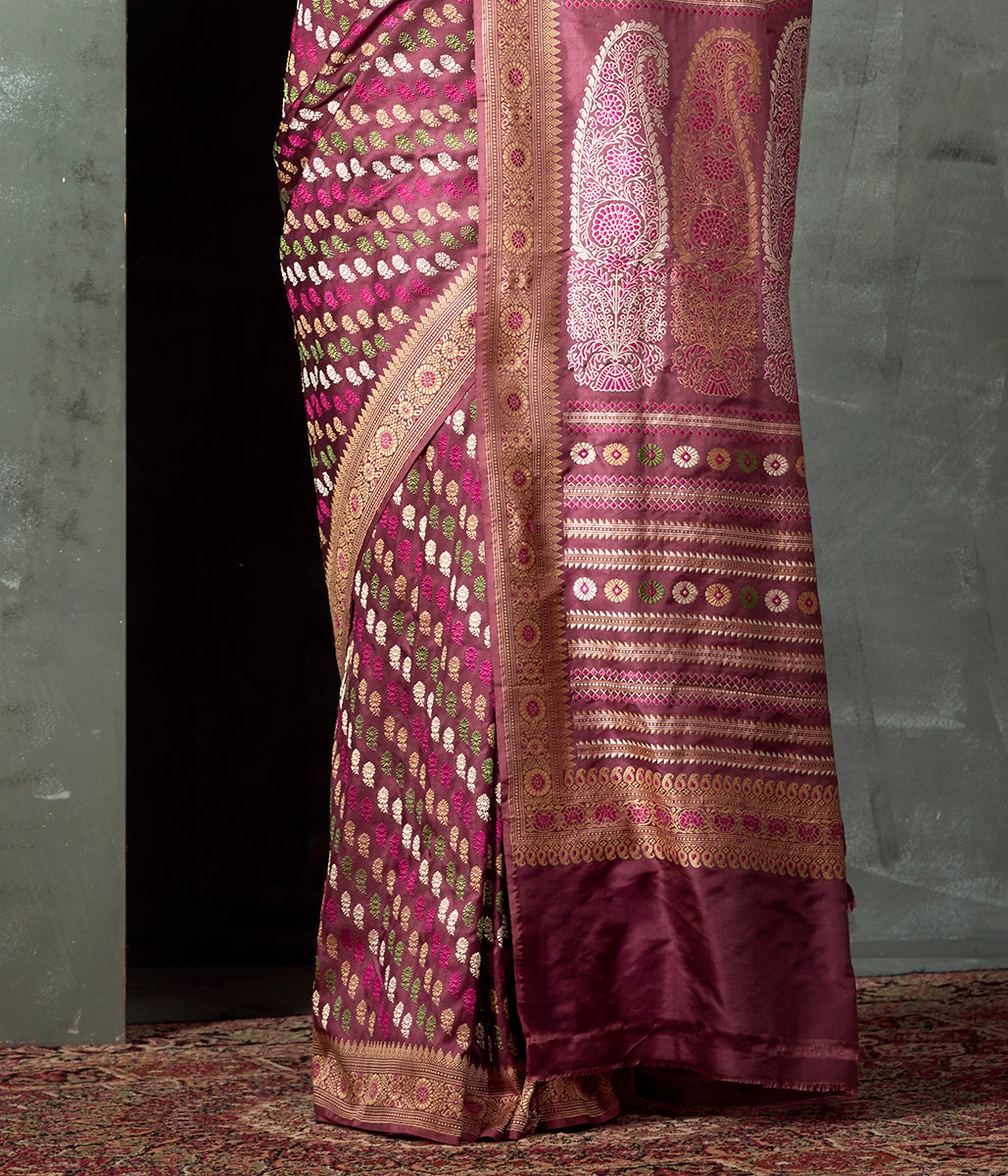 Handwoven_Banaras_Baluchari_in_Old_Rose_with_Small_Floral_Booti_and_Kalka_Pallu_WeaverStory_04