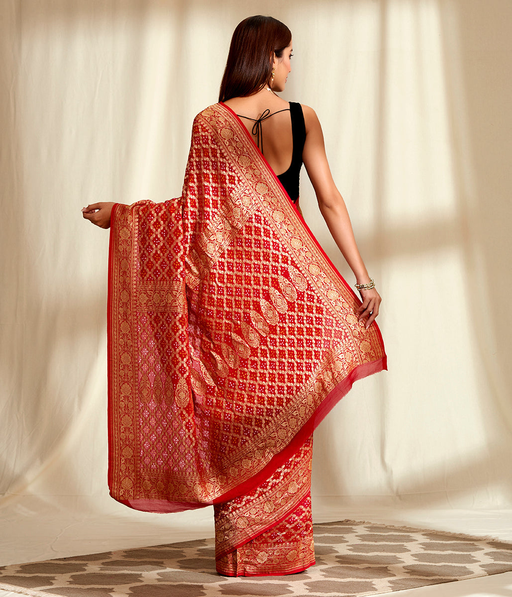 Handwoven_Banarasi_Bandhej_Saree_in_Red_with_Gold_Zari_Weave_WeaverStory_03