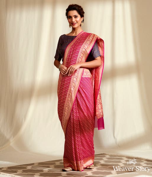 Handwoven_Pink_Banarasi_Georgette_Saree_in_Diagonal_Weave_WeaverStory_02