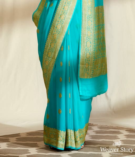 Handwoven_Banarasi_Georgette_Saree_in_Blue_with_Kadhwa_Booti_WeaverStory_04