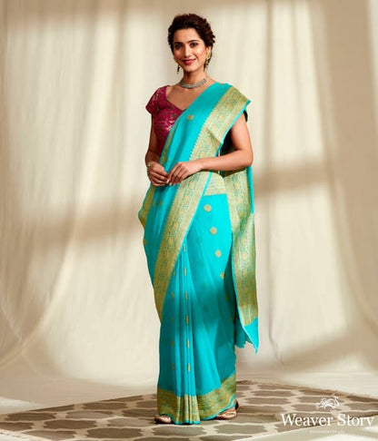 Handwoven_Banarasi_Georgette_Saree_in_Blue_with_Kadhwa_Booti_WeaverStory_02