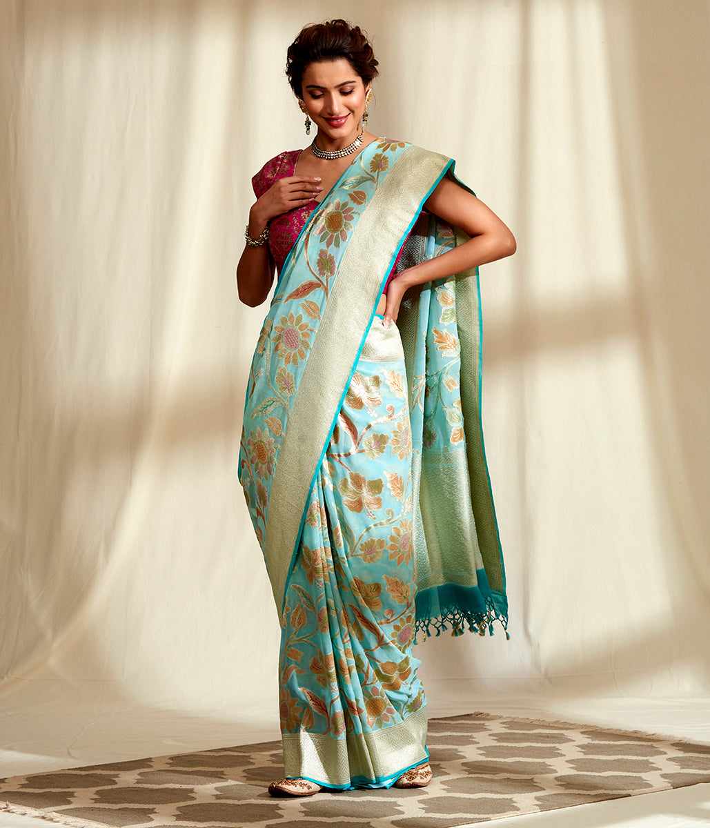 Handwoven_Blue_and_Gold_Hand_Brush_Dyed_Saree_WeaverStory_02