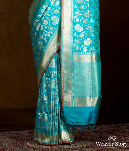 Blue_Handwoven_Banarasi_with_Gold_and_Silver_Zari_Jaal_WeaverStory_04