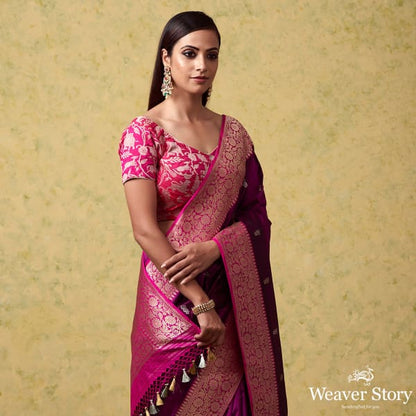 Handwoven_Purple_Katan_Silk_Banarasi_with_Kadhwa_Booti_and_Pink_Floral_Border_WeaverStory_01