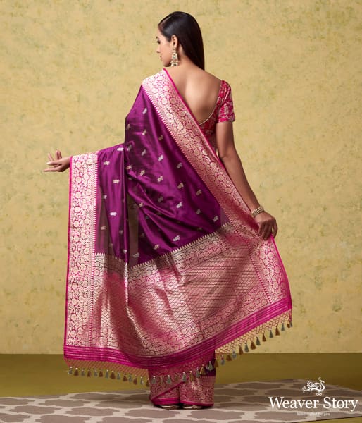 Handwoven_Purple_Katan_Silk_Banarasi_with_Kadhwa_Booti_and_Pink_Floral_Border_WeaverStory_03