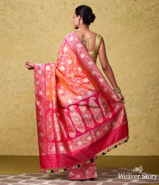 Handwoven_Pink_and_Orange_Banarasi_Jangla_with_Bright_Pink_Border_and_Pallu_WeaverStory_03