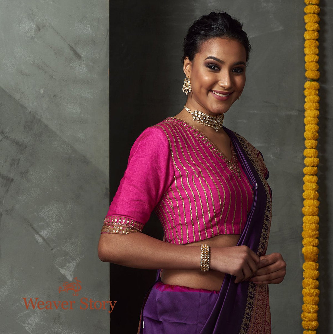 Pink_Matka_Silk_Blouse_with_Hand_Embroidered_Gota_and_Aari_Work_WeaverStory_01