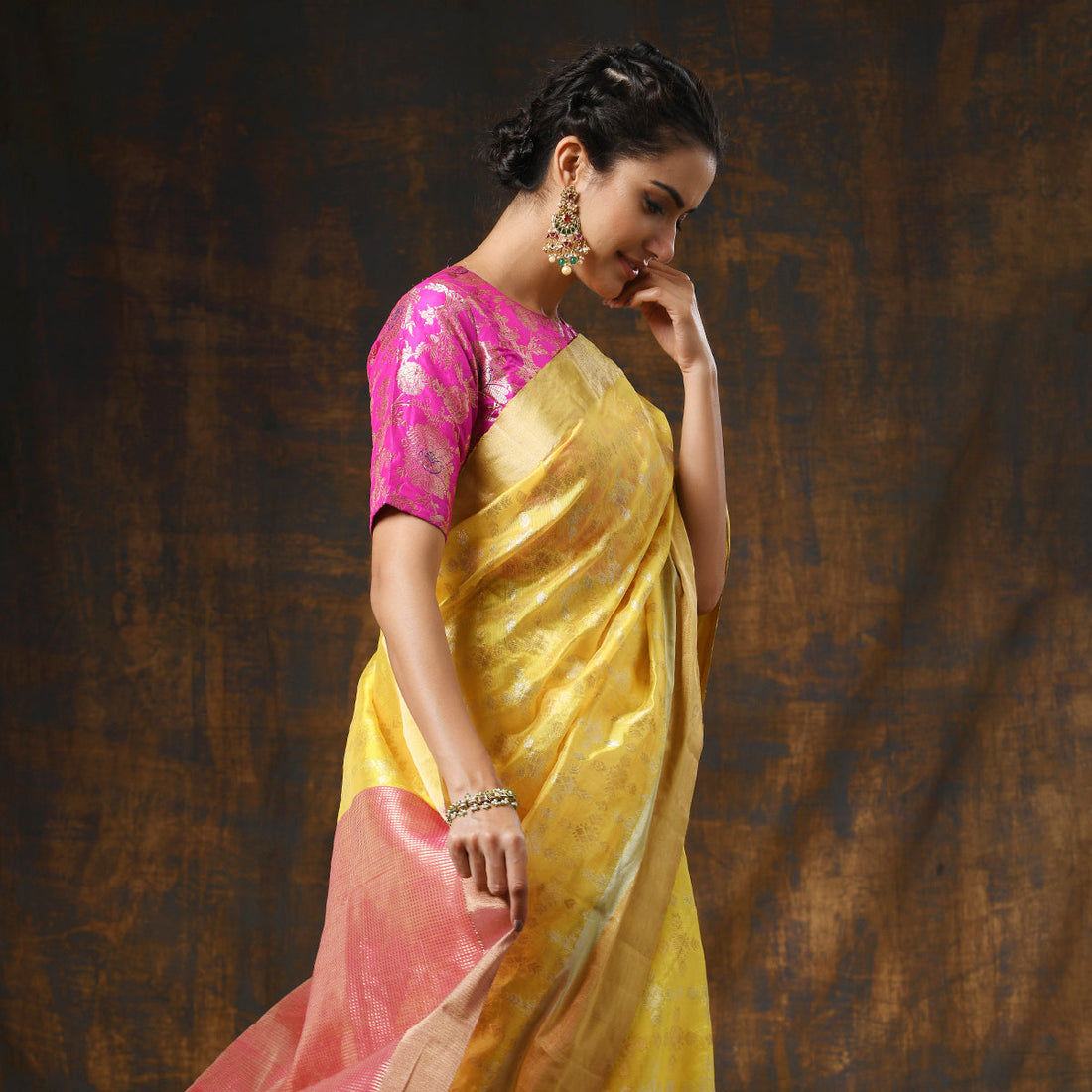 Handloom_Yellow_Chanderi_Silk_Saree_with_Gold_Silver_Zari_Jaal_WeaverStory_01