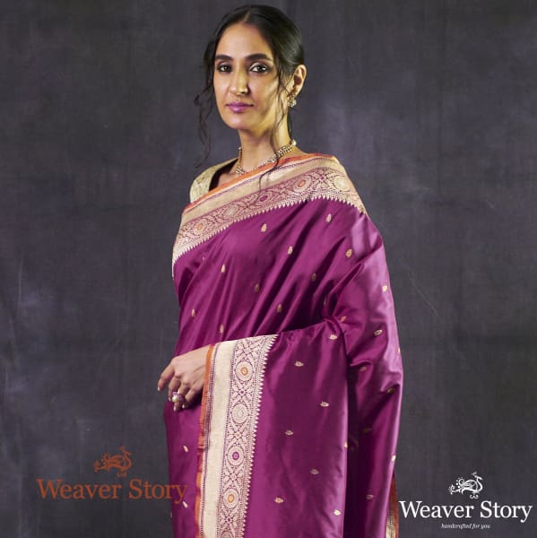 Handloom_Wine_Kadhwa_Banarasi_Saree_with_Meena_Booti_WeaverStory_01