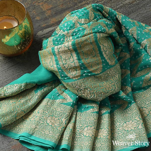 Handwoven_Aqua_Green_Banarasi_Bandhej_Dupatta_WeaverStory_01