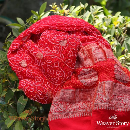 Handwoven_Red_Kadhwa_Banarasi_Bandhej_Dupatta_WeaverStory_01