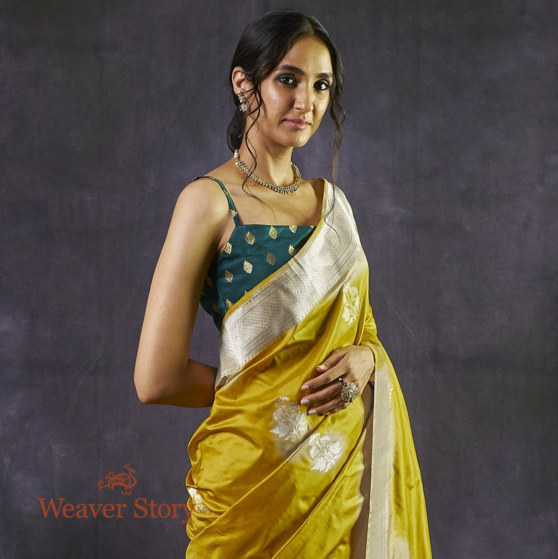Handwoven_Mustard_Yellow_Kadhwa_Weave_Saree_with_Floral_Booti_WeaverStory_01