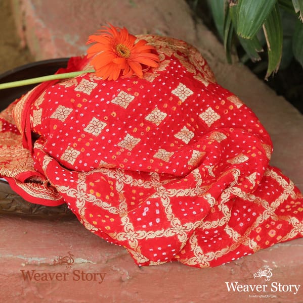 Handwoven_Banarasi_Bandhani_Georgette_Dupatta_in_Red_WeaverStory_01