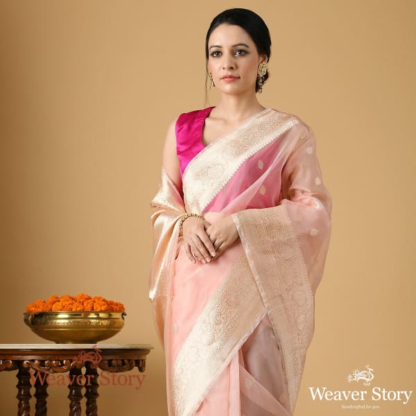 Handwoven_Kora_Silk_Saree_in_Blush_Pink_Color_WeaverStory_01