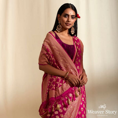 Handwoven_Pink_Banarasi_Georgette_Saree_WeaverStory_01