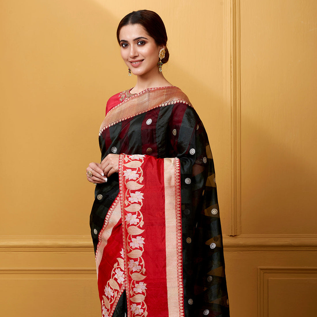 Handloom_Black_Self_Checks_with_Red_Border_WeaverStory_01