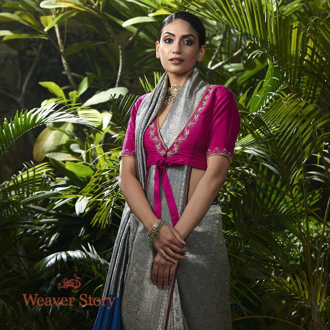 Handwoven_Cobalt_Blue_Zari_Kimkhab_with_Meenakari_WeaverStory_01