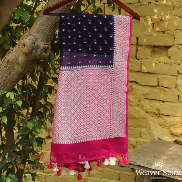 Handwoven_Organza_Silver_Booti_Dupatta_with_Colored_Border_WeaverStory_01