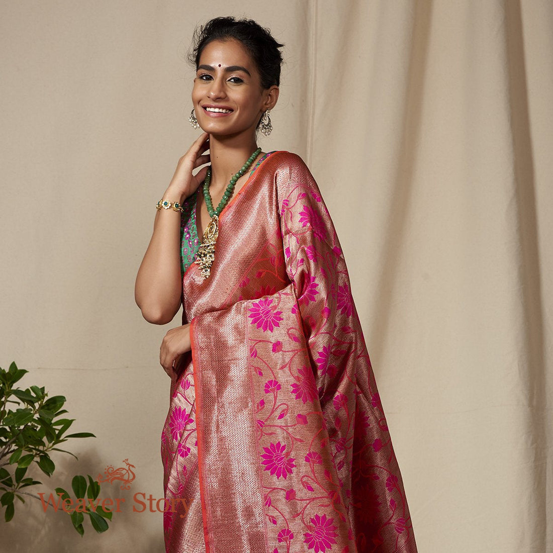 Handwoven_Antique_Zari_Base_Meenakari_Jangla_in_Pink_WeaverStory_01