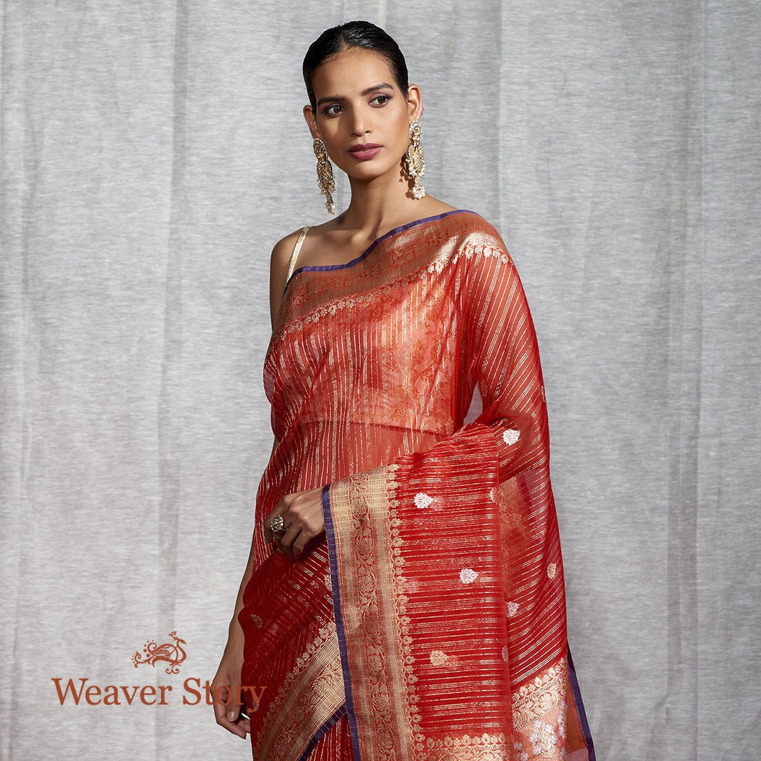 Handwoven_Red_Kora_Silk_Banarasi_Saree_WeaverStory_01