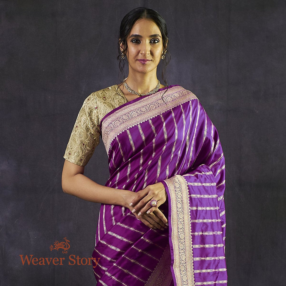 Handwoven_Purple_Banarasi_Saree_with_Zari_Stripes_WeaverStory_01