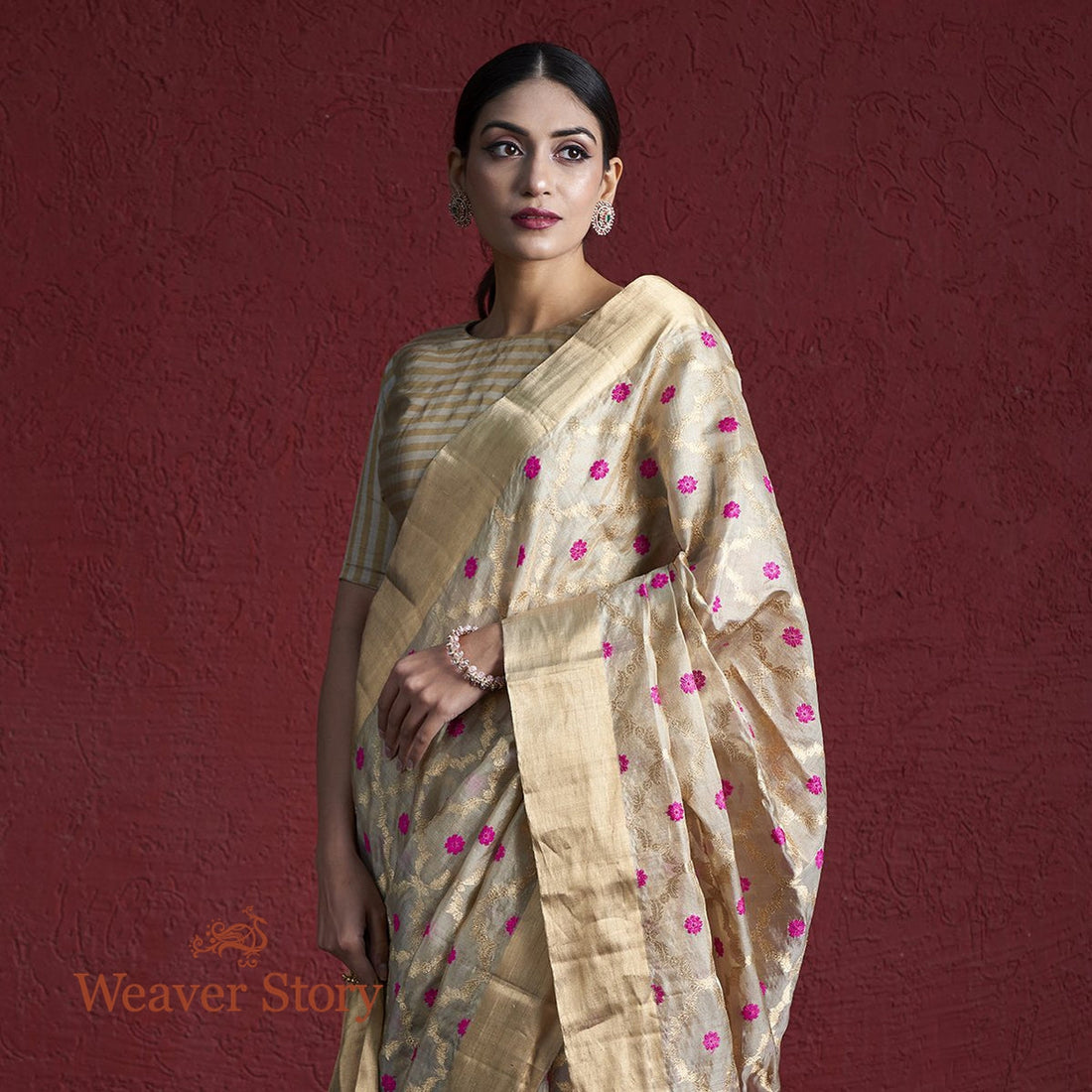 Handwoven_Gold_Silk_Tissue_Chanderi_Saree_with_Meenakari_WeaverStory_01