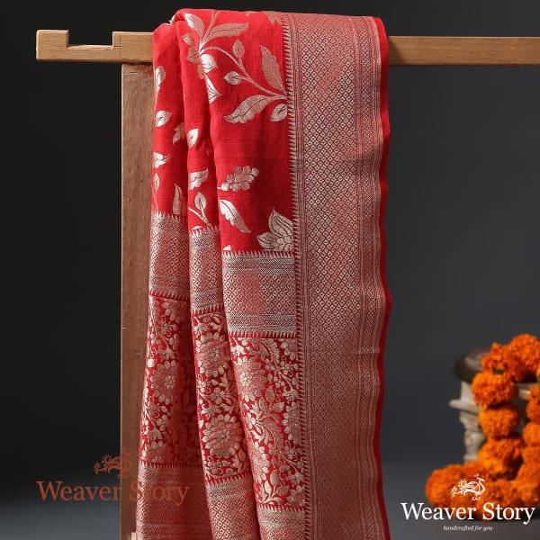 Handwoven_Red_Munga_Silk_Dupatta_with_Cutwork_Jaal_WeaverStory_01