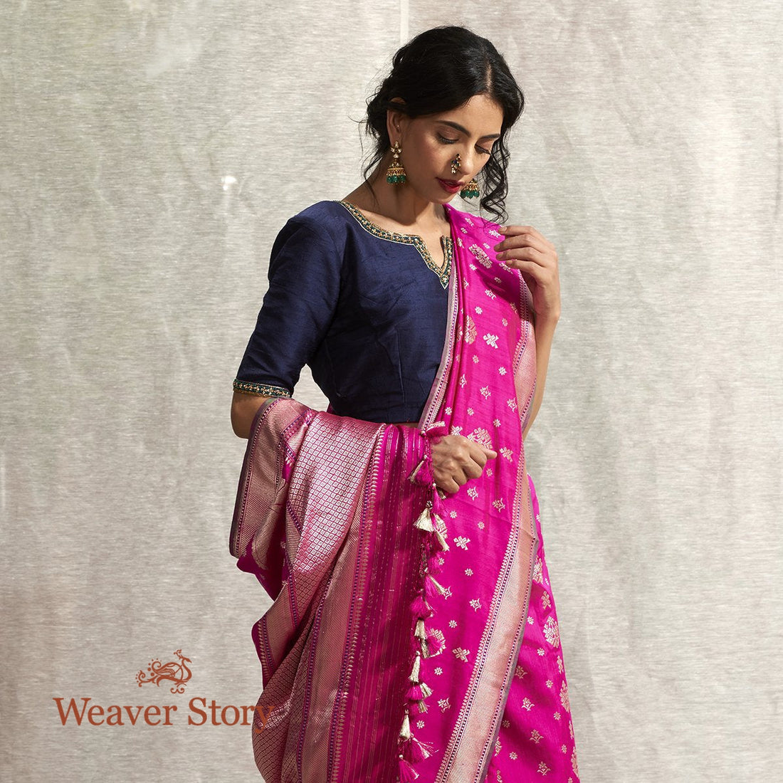 Handloom_Hot_Pink_Ektara_Saree_with_Konia_WeaverStory_01