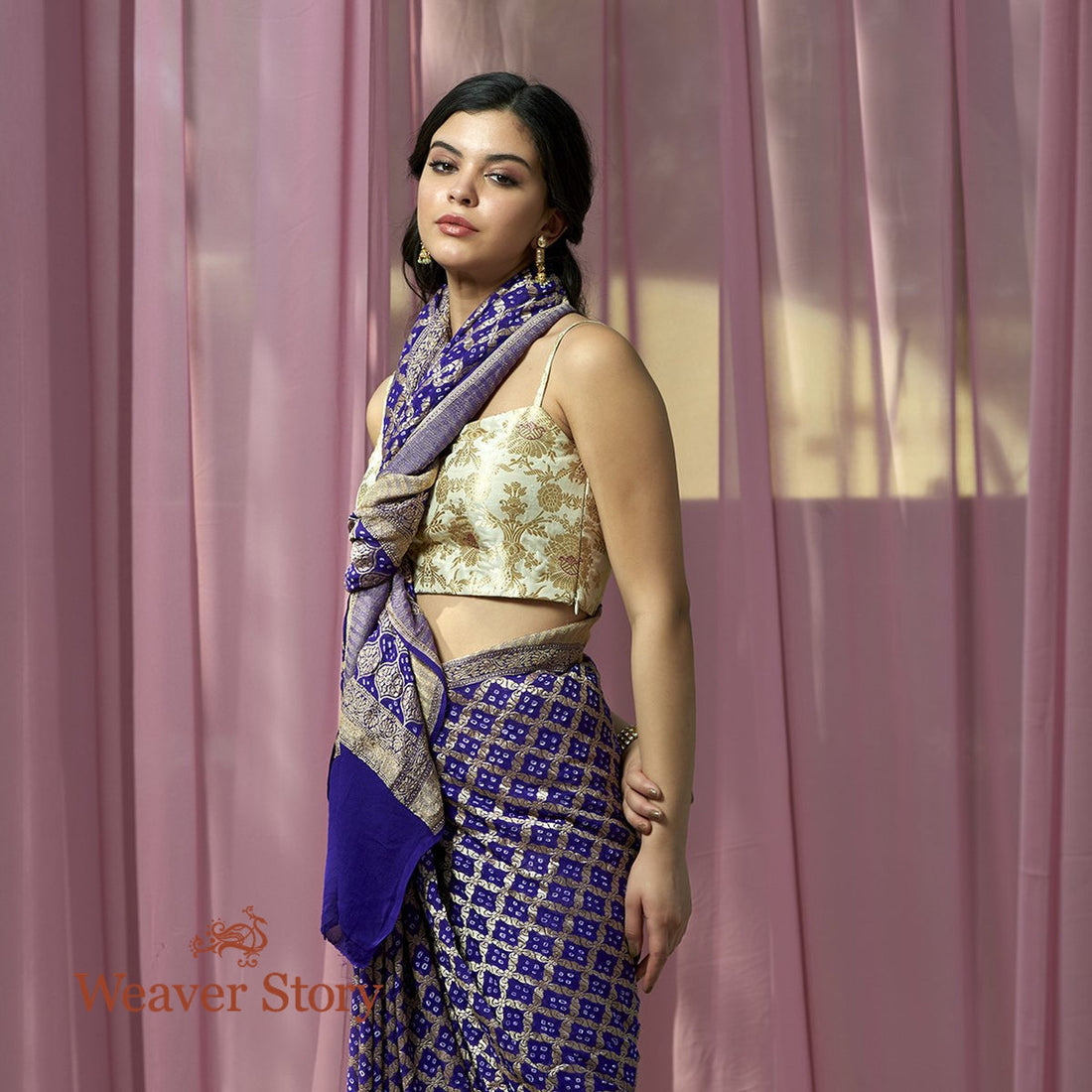 Handloom_Deep_Purple_Banarasi_Bandhej_Saree_WeaverStory_01