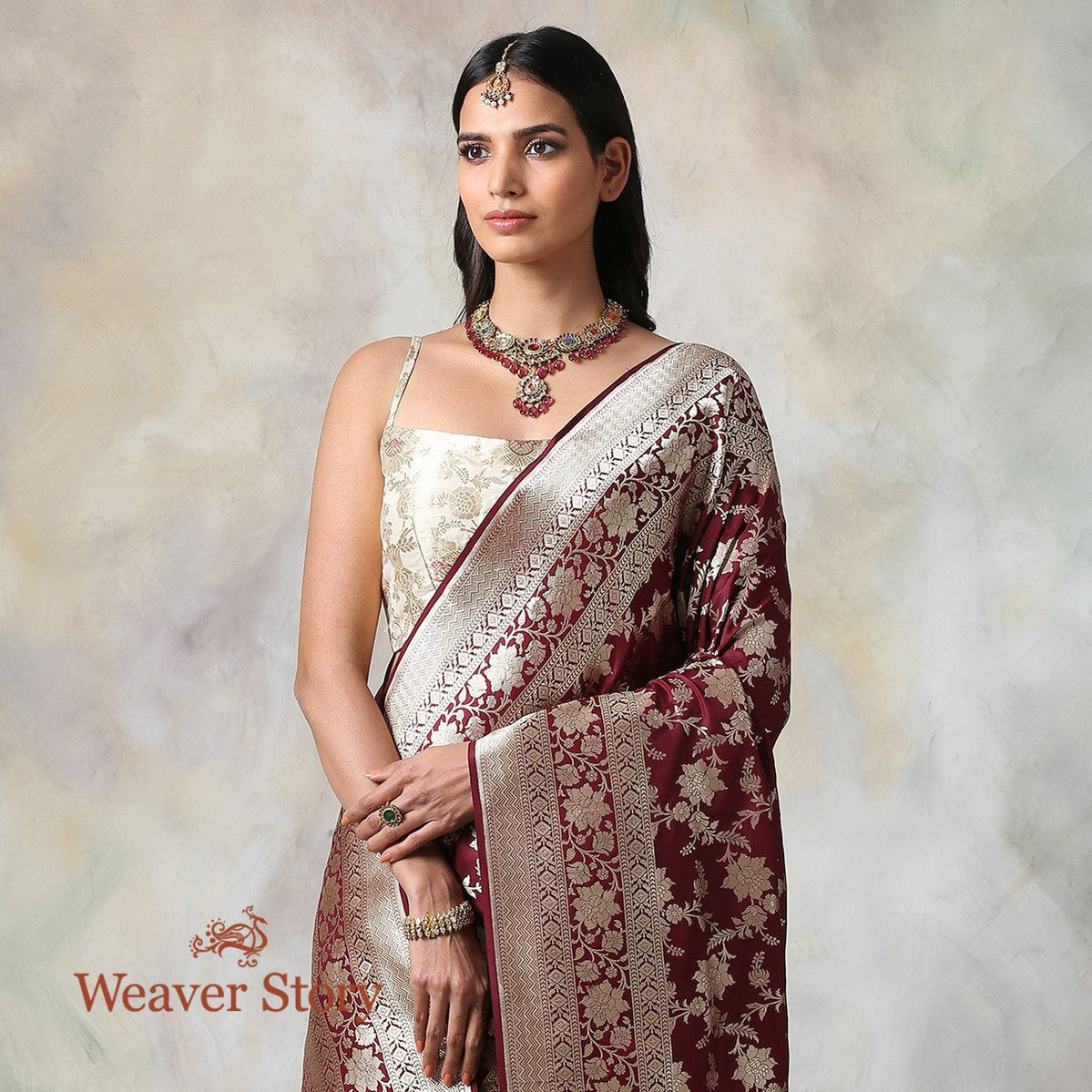 Handwoven_Wine_Katan_Silk_Saree_with_Cutwork_Jaal_WeaverStory_01