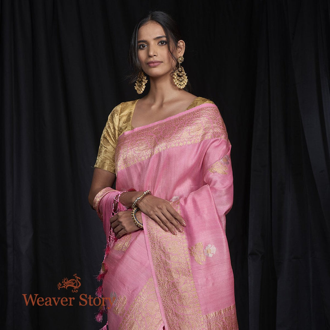 Handwoven_Pink_Tusser_Georgette_Saree_with_Kadhwa_Booti_WeaverStory_01