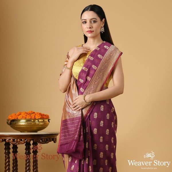 Handwoven_Phalsa_Color_Banarasi_Cotton_Saree_WeaverStory_01