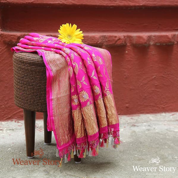 Handwoven_Banarasi_Georgette_Cutwork_Dupatta_in_Pink_WeaverStory_01