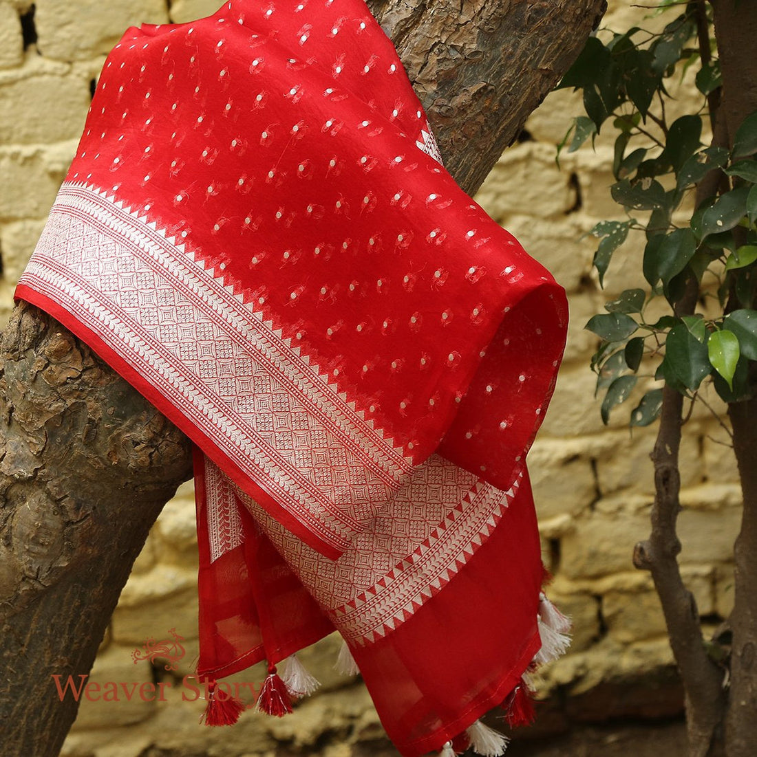 Handloom_Red_Organza_Booti_Dupatta_with_Silver_Zari_WeaverStory_01