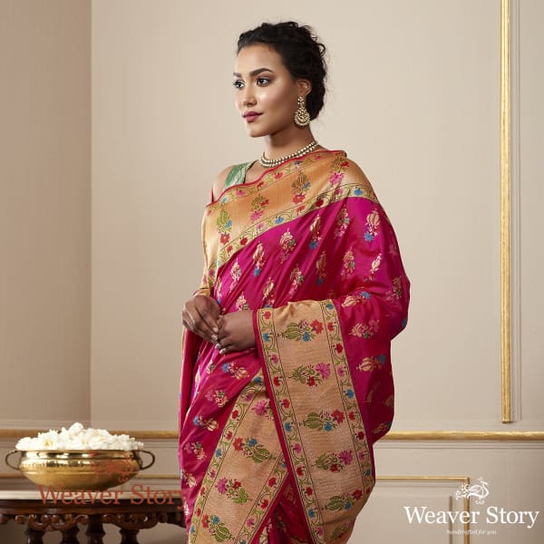 Handwoven_Rani_Pink_with_Meenakari,_Konia,_Real_Zari_Saree_WeaverStory_01