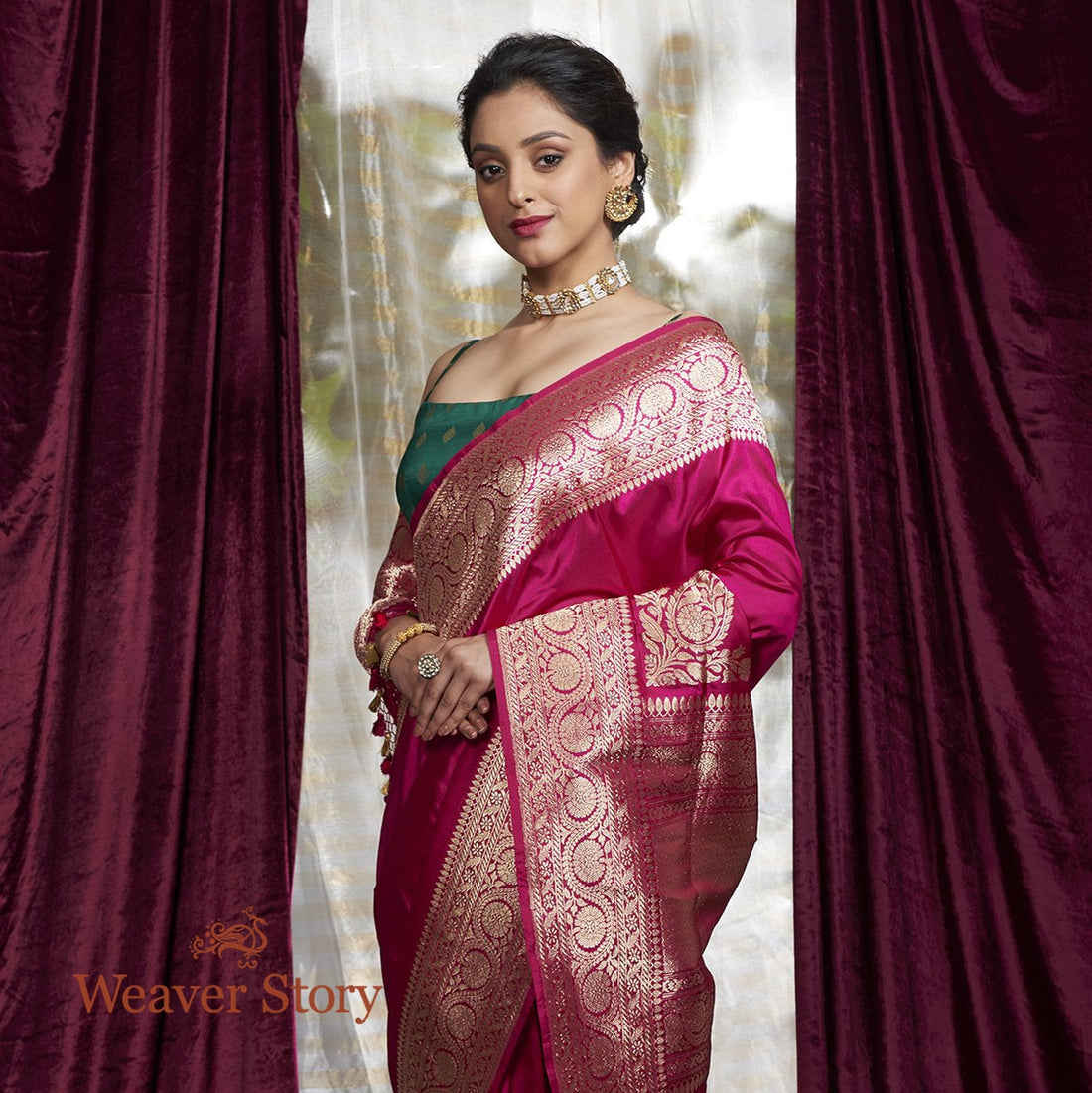 Handwoven_Pink_Plain_Katan_Silk_Saree_with_Konia_WeaverStory_01