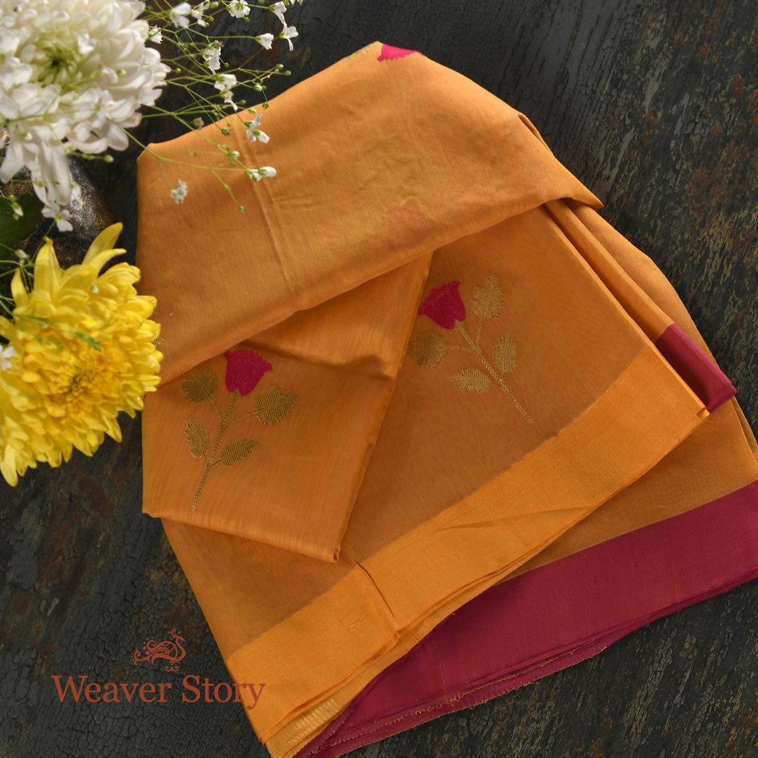 Handloom_Cotton_Silk_Chanderi_Dupatta_with_Rose_Flower_Motif_WeaverStory_01