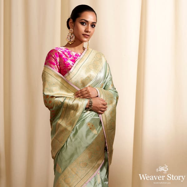 Handloom_Sage_Green_Saree_with_Meenakari_Motifs_WeaverStory_01