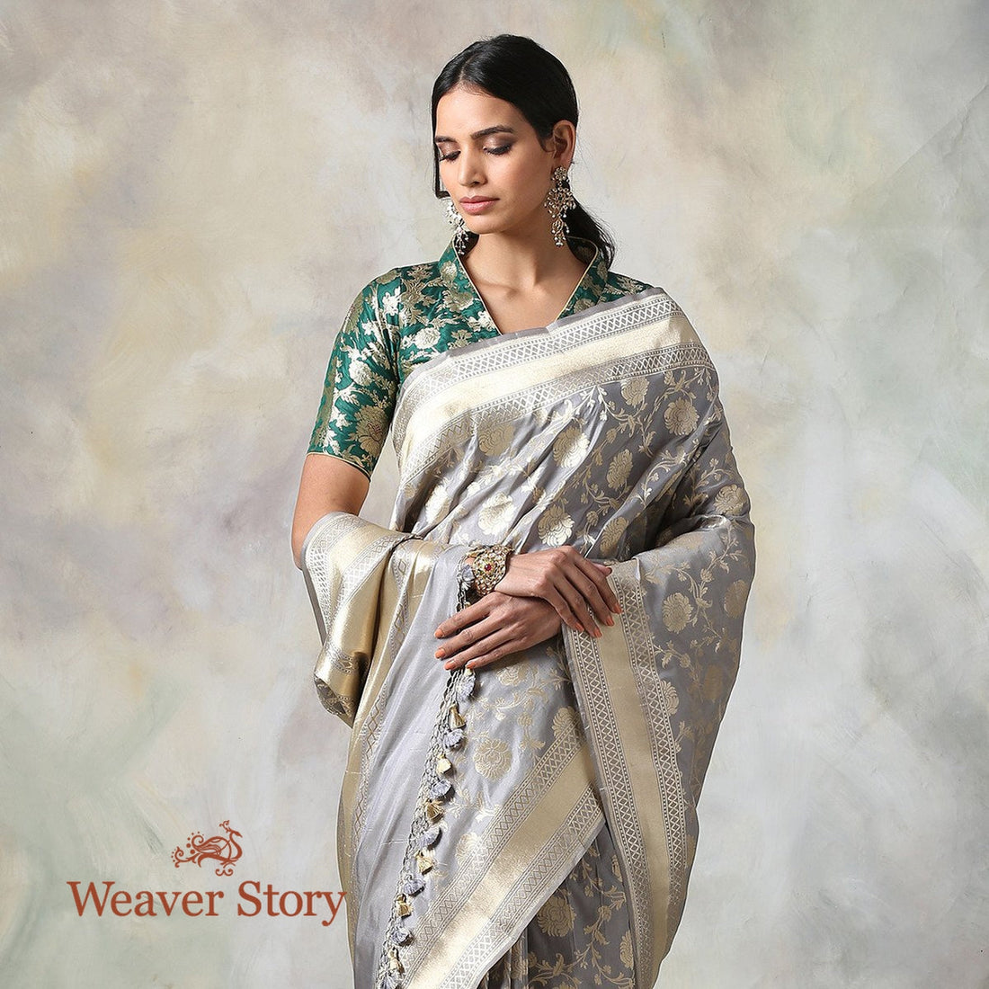 Handwoven_Grey_Katan_Silk_Saree_with_Cutwork_Jaal_WeaverStory_01