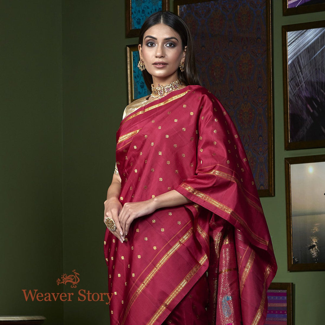 Handwoven_Maroon_Kanjivaram_Saree_with_Bird_Motifs_WeaverStory_01