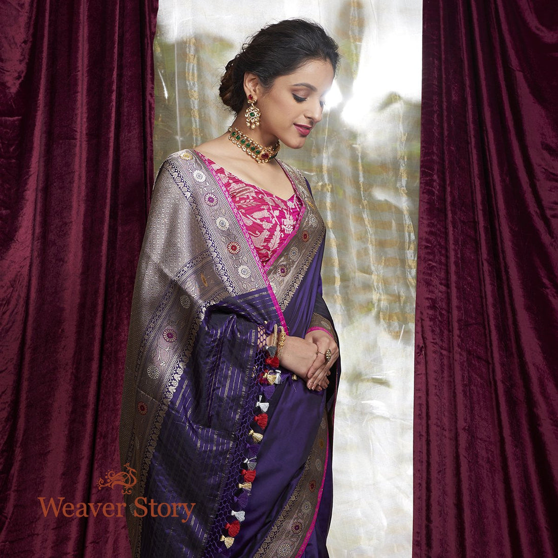 Handwoven_Purple_Katan_Silk_Saree_with_Konia_WeaverStory_01
