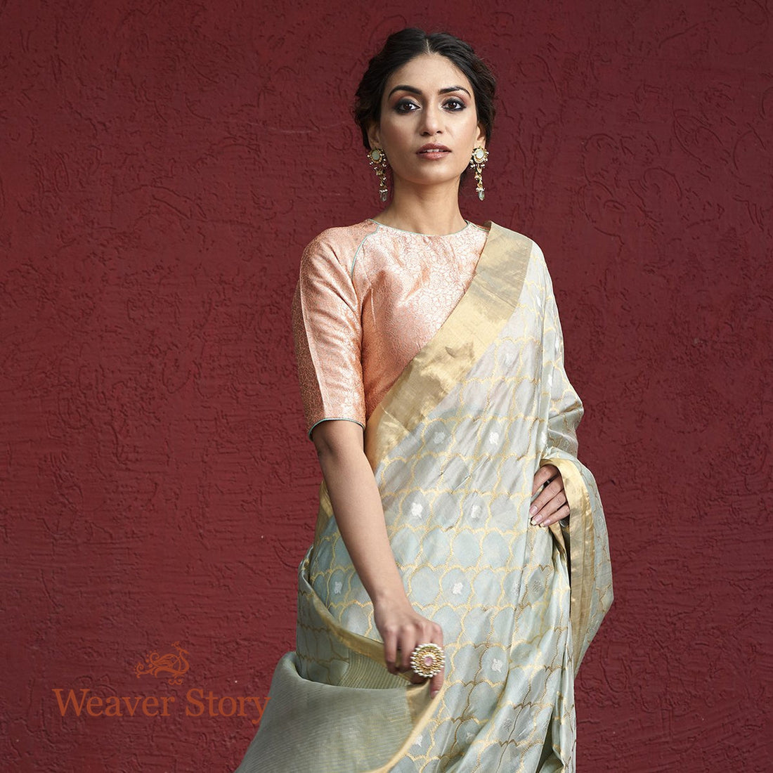 Handloom_Powder_Blue_Chanderi_Silk_Saree_with_Gold_and_Silver_Zari_Jaal_WeaverStory_01