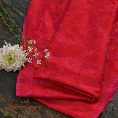 Handloom_Rani_Pink_Tanchoi_Fabric_with_Floral_Weave_WeaverStory_01