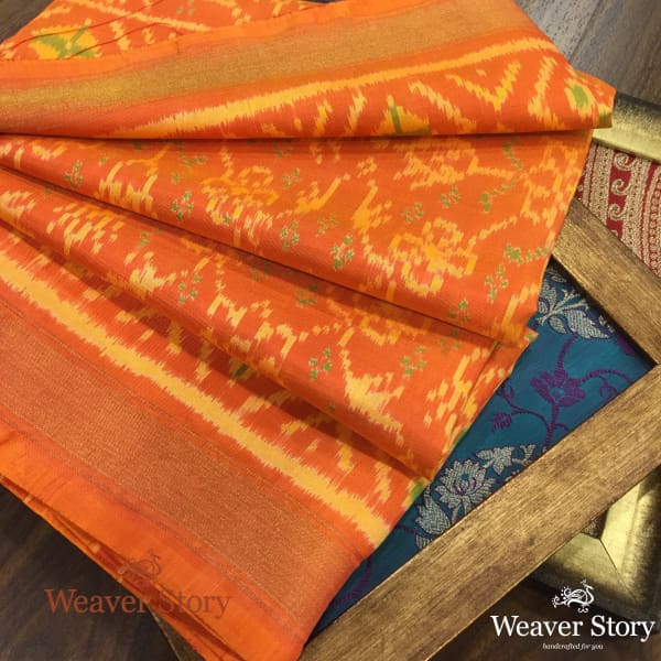 Handwoven_Single_Ikat_Patola_Dupatta_in_Orange_WeaverStory_01