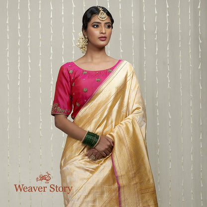 Handwoven_Yellow_and_Gold_Zari_Tanchoi_Saree_with_Pink_Selvedge_WeaverStory_01
