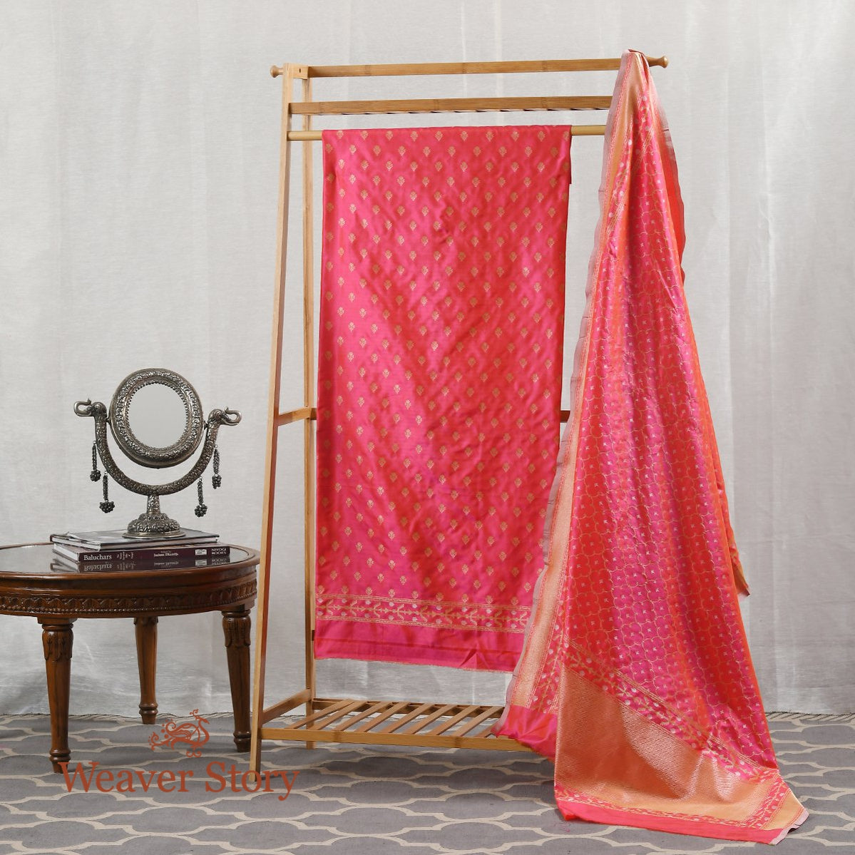 Handwoven_Orange_and_Pink_Katan_Silk_Suit_Set_WeaverStory_01