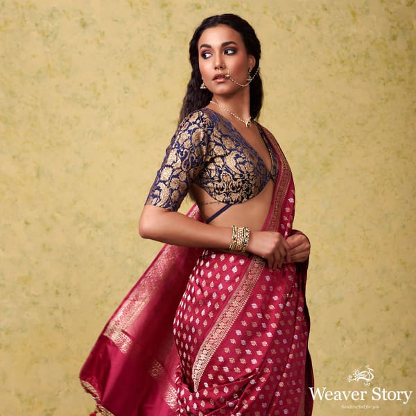 Handwoven_Berry_Pink_Kadhwa_Booti_Saree_with_a_Delicate_Beldaar_Border_WeaverStory_01