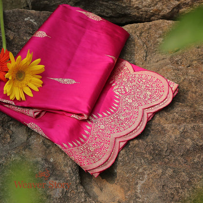 Handloom_Rani_Pink_Banarasi_Dupatta_with_Scallop_Borders_WeaverStory_01