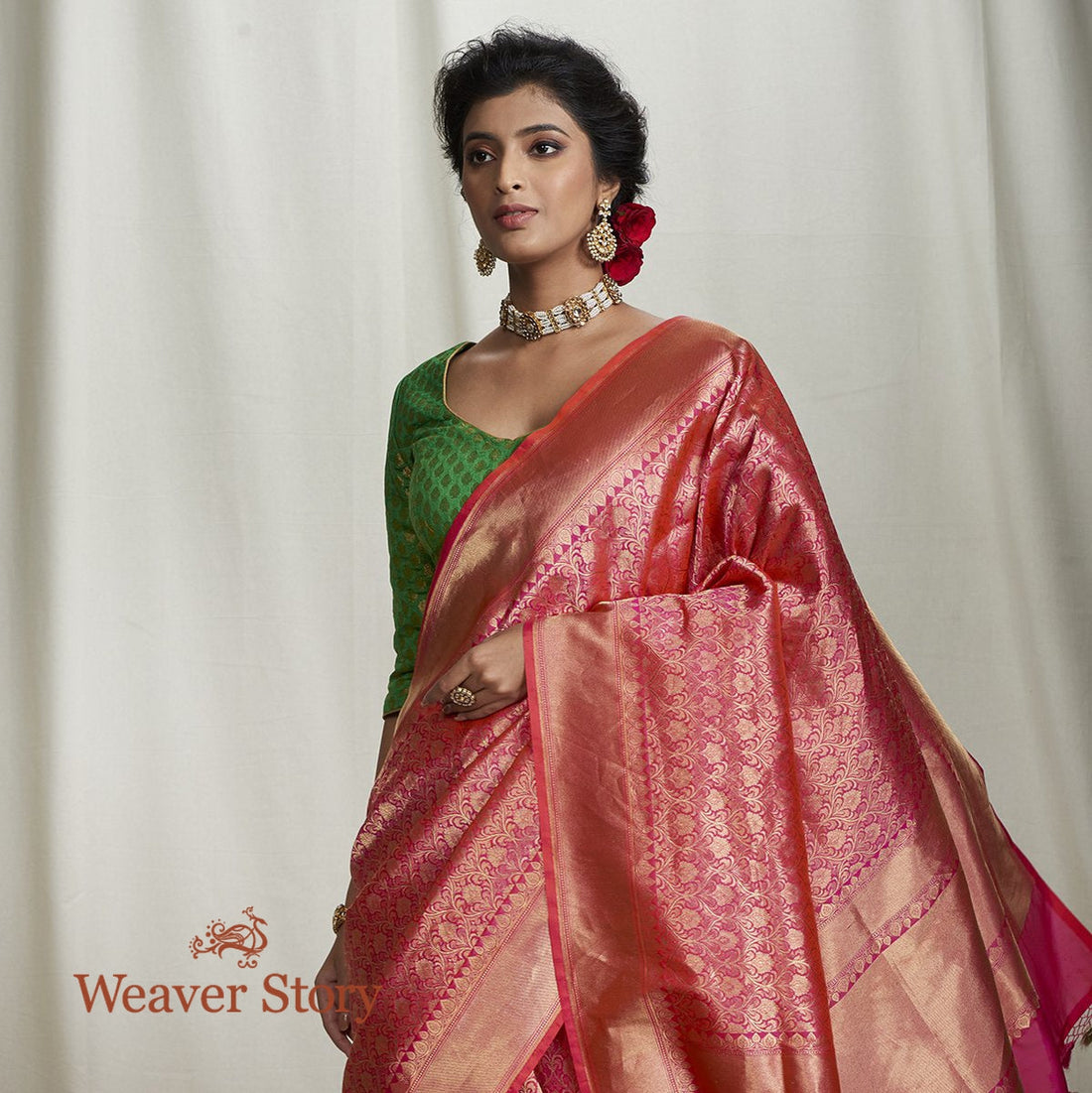 Handwoven_Pink_Banarasi_Brocade_Jaal_Saree_WeaverStory_01