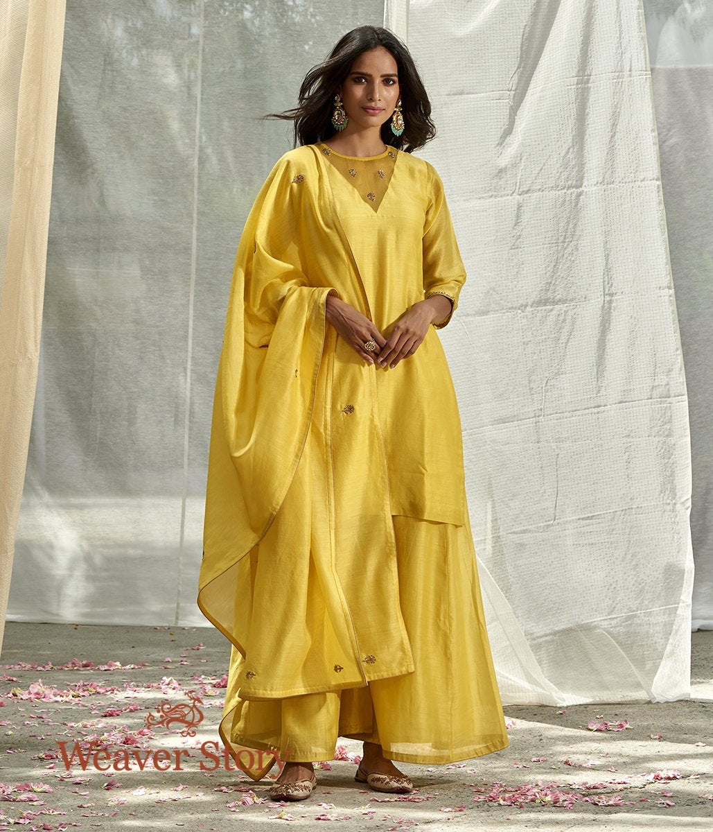 Yellow_Chanderi_Kurti_and_Sharara_with_Hand_Embroidered_Dupatta_WeaverStory_01